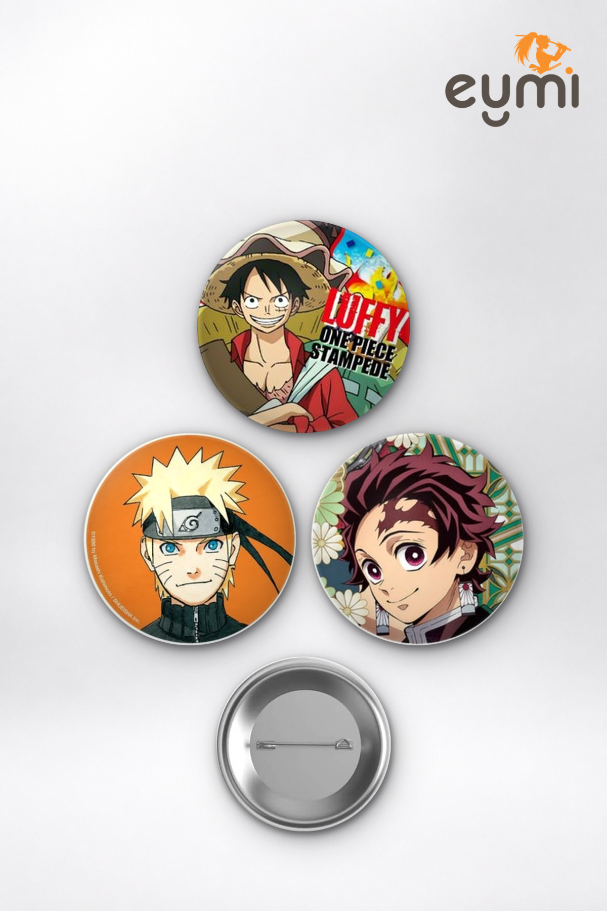 Anime Shonen Kralları Luffy Naruto Tanjiro Çanta Süsü Rozet İğneli Buton Rozet Seti 58 mm (3'lü) - 58mm Metal İğneli Buton Rozet | Eymi Anime Shonen Kralları Luffy Naruto Tanjiro Çanta Süsü Rozet İğneli Buton Rozet Seti 58 mm (3'lü) - 58mm Metal İğneli Buton Rozet | Eymi