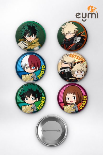 My Hero Academia Deku & Bakugo Ezeli Rakipler Çanta Süsü Rozet İğneli Buton Rozet Seti 58 mm (6'lı) - 58mm Metal İğneli Buton Rozet | Eymi