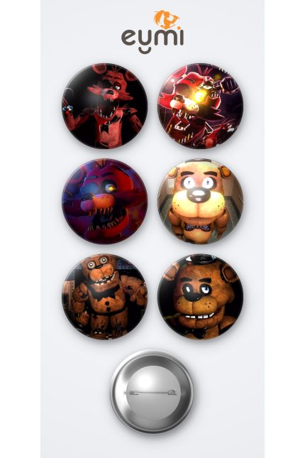 Five Nights at Freddy's Foxy The Pirate Fox Oyun ve Freddy Fazbear Oyun 6'lı Metal Rozet Seti 58mm İğneli Buton Çanta Yaka Rozeti - 58mm Metal İğneli Buton Rozet | Eymi