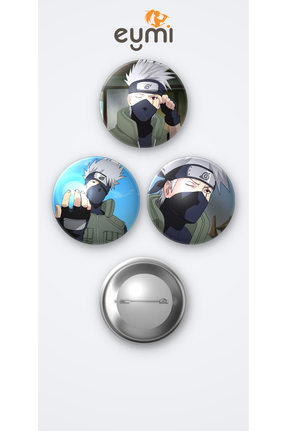 Naruto Animesi Kakashi Hatake 3'lü Metal Rozet Seti 58mm İğneli Buton Çanta Yaka Rozeti - 58mm Metal İğneli Buton Rozet | Eymi Naruto Animesi Kakashi Hatake 3'lü Metal Rozet Seti 58mm İğneli Buton Çanta Yaka Rozeti - 58mm Metal İğneli Buton Rozet | Eymi