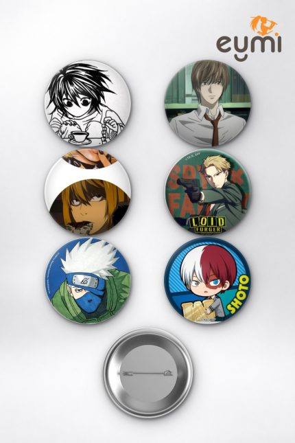 Anime Dahi Dedektifler L Kira Mello Loid Kakashi Çanta Süsü Rozet İğneli Buton Rozet Seti 58 mm (6'lı) - 58mm Metal İğneli Buton Rozet | Eymi