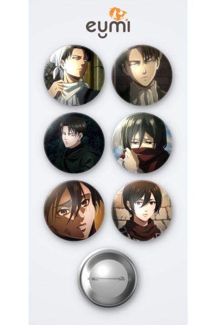 Attack on Titan ( Titana Saldırı) Levi Ackerman Anime ve Mikasa Ackerman Anime 6'lı Metal Rozet Seti 58mm İğneli Buton Çanta Yaka Rozeti - 58mm Metal İğneli Buton Rozet | Eymi