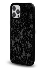 iPhone 16 Pro Max Uyumlu Siyah Dantel Desenli Parlak Telefon Kılıfı - Görsel 2