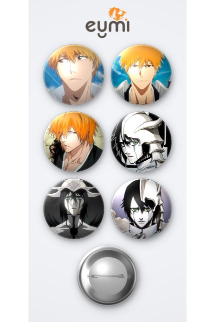 Bleach Ichigo Kurosaki Anime Animasyon ve Ulquiorra Schiffer 6'lı Metal Rozet Seti 58mm İğneli Buton Çanta Yaka Rozeti - 58mm Metal İğneli Buton Rozet | Eymi