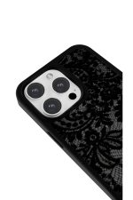 iPhone 17 Pro Uyumlu Siyah Dantel Desenli Parlak Telefon Kılıfı - Görsel 3