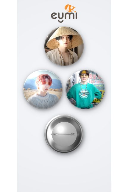 BTS Yoongi 3'lü Metal Rozet Seti 58mm İğneli Buton Çanta Yaka Rozeti - 58mm Metal İğneli Buton Rozet | Eymi