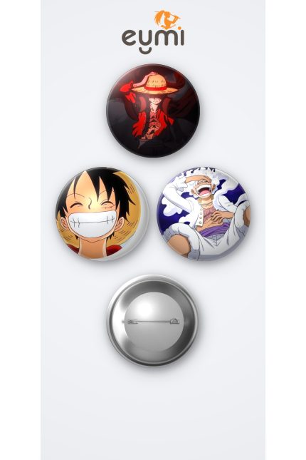 One Piece Luffy 3'lü Metal Rozet Seti 58mm İğneli Buton Çanta Yaka Rozeti - 58mm Metal İğneli Buton Rozet | Eymi