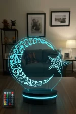 3D Ay Yıldız Gece Lambası Buz Mavisi ve Turkuaz Işık Ambiyansı