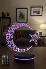 3D Ay Yıldız Masa Lambası Mor ve Neon Macenta Aydınlatma