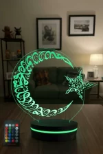 3D Ay Yıldız LED Lamba Zümrüt Yeşili Manevi Işık Modu