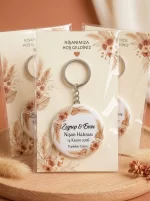Nişan Hediyesi & Hatırası - Okaliptüs & Geometrik Sonsuzluk - Kişiye Özel Açacaklı Buton Rozet Anahtarlık 3lü Sunum Kartı ve Set