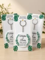 Nişan Hediyesi & Hatırası - Rose Gold Çember & Pudra Gül - Kişiye Özel Açacaklı Buton Rozet Anahtarlık 3lü Sunum Kartı ve Set