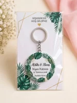 Nişan Hediyesi & Hatırası - Rose Gold Çember & Pudra Gül - Kişiye Özel Açacaklı Buton Rozet Anahtarlık