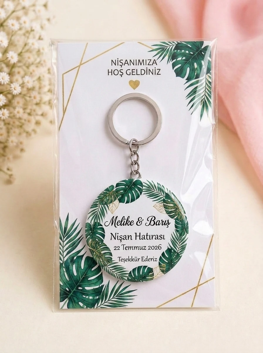 EYMI NISAN 11 TEKLI Nişan Hediyesi & Hatırası - Rose Gold Çember & Pudra Gül - Kişiye Özel Açacaklı Buton Rozet Anahtarlık