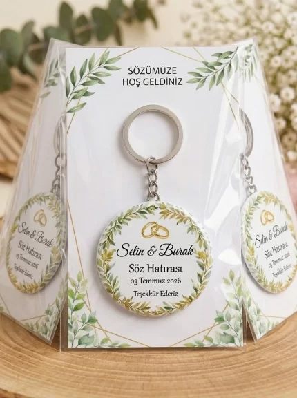 Söz Hediyesi & Hatırası - Söz Verdik Zeytin Dalı Minimal - Kişiye Özel Açacaklı Buton Rozet Anahtarlık 3lü Sunum Kartı ve Set