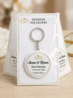 Söz Hediyesi & Hatırası - Terracotta & Bej Kır Çiçekleri - Kişiye Özel Açacaklı Buton Rozet Anahtarlık 3lü Sunum Kartı ve Set