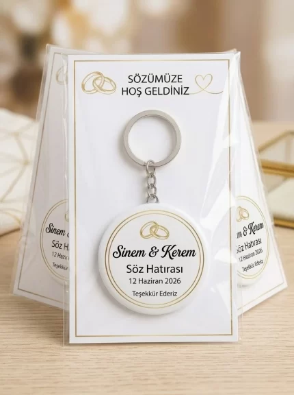 Söz Hediyesi & Hatırası - Terracotta & Bej Kır Çiçekleri - Kişiye Özel Açacaklı Buton Rozet Anahtarlık 3lü Sunum Kartı ve Set