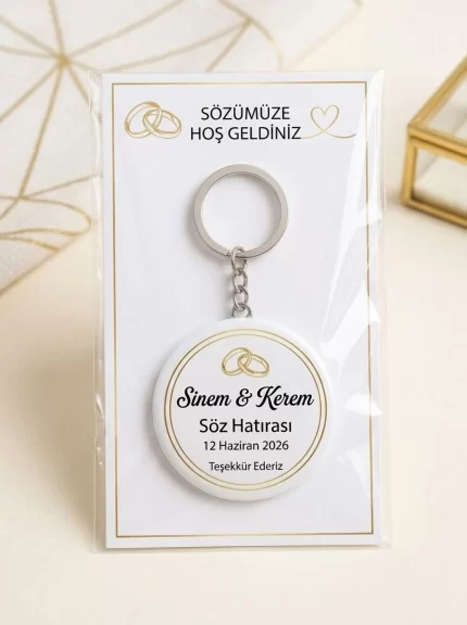 Söz Hediyesi & Hatırası - Terracotta & Bej Kır Çiçekleri - Kişiye Özel Açacaklı Buton Rozet Anahtarlık