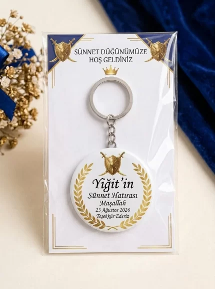 Sünnet Hediyesi & Hatırası - Osmanlı Kalkan & Kılıç Yiğit Sünnet - Kişiye Özel Açacaklı Buton Rozet Anahtarlık