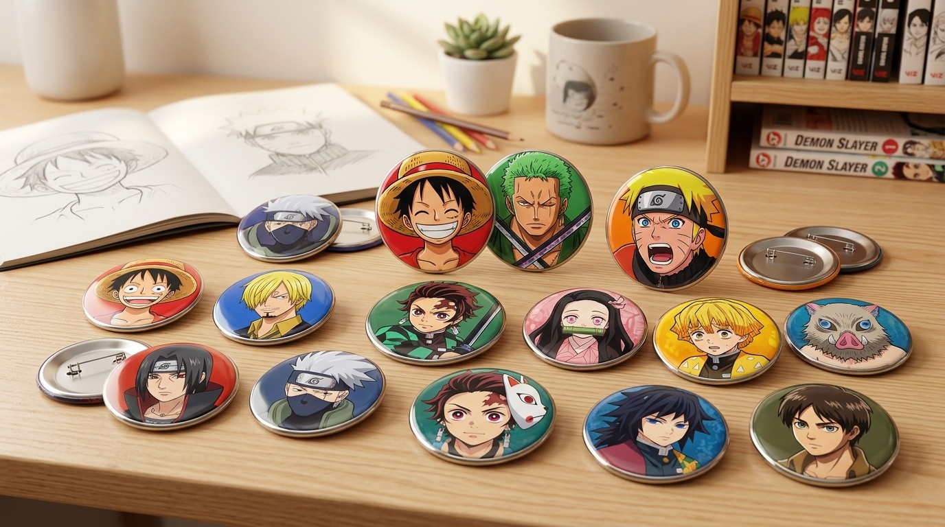 Anime Rozet Çeşitleri One Piece Naruto Buton Rozetler 58mm Metal İğneli Rozet Eymi