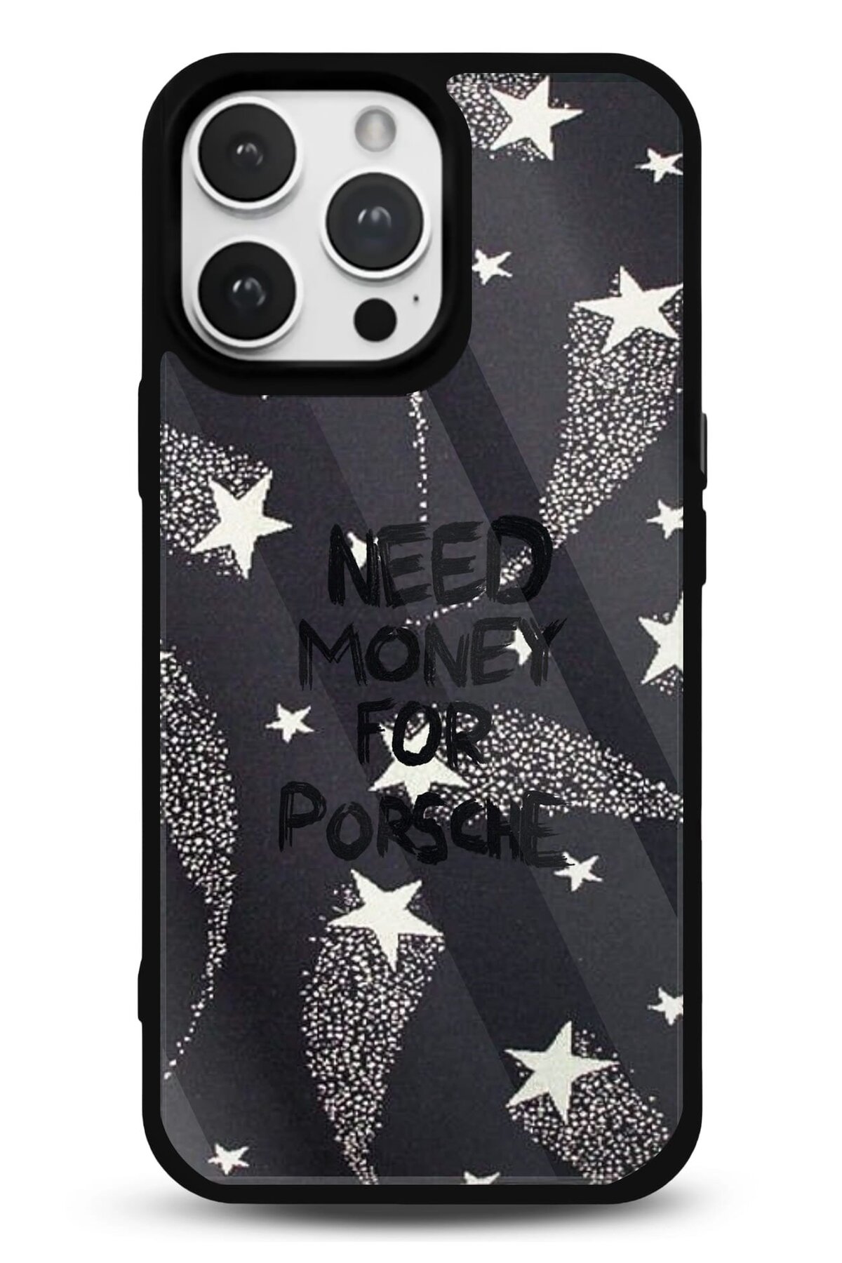 iPhone 16 Pro Uyumlu Yıldızlı Need Money Motto Desenli Parlak Telefon Kılıfı