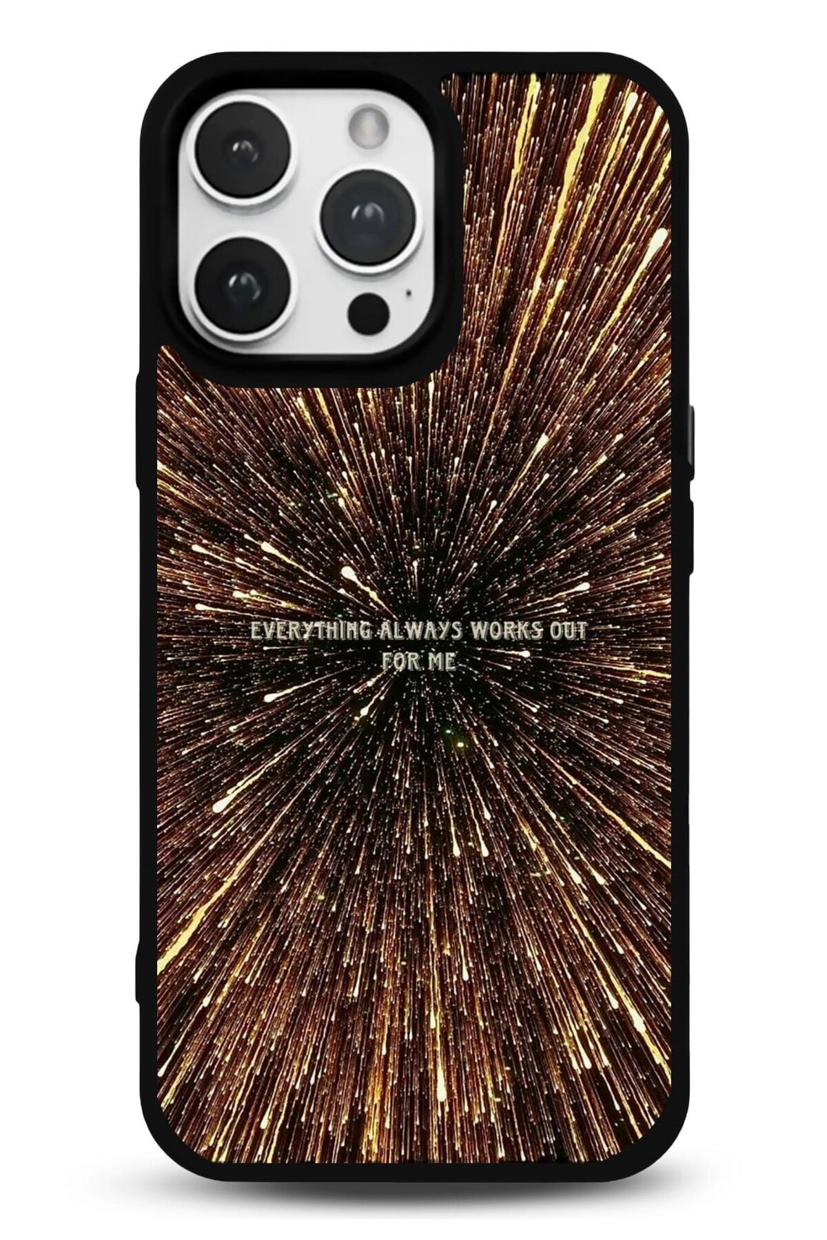 iPhone 15 Pro Uyumlu Altın Işıltı Motto Desenli Parlak Telefon Kılıfı