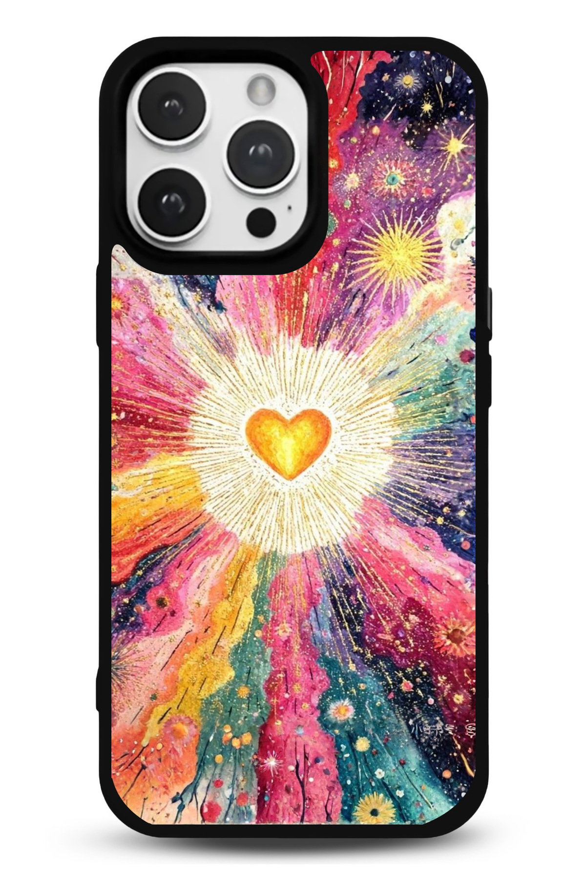 iPhone 14 Pro Uyumlu Altın Kalpli Desenli Parlak Telefon Kılıfı - Kişiye Özel 3D LED Gece Lambası & Hediye | Eymi