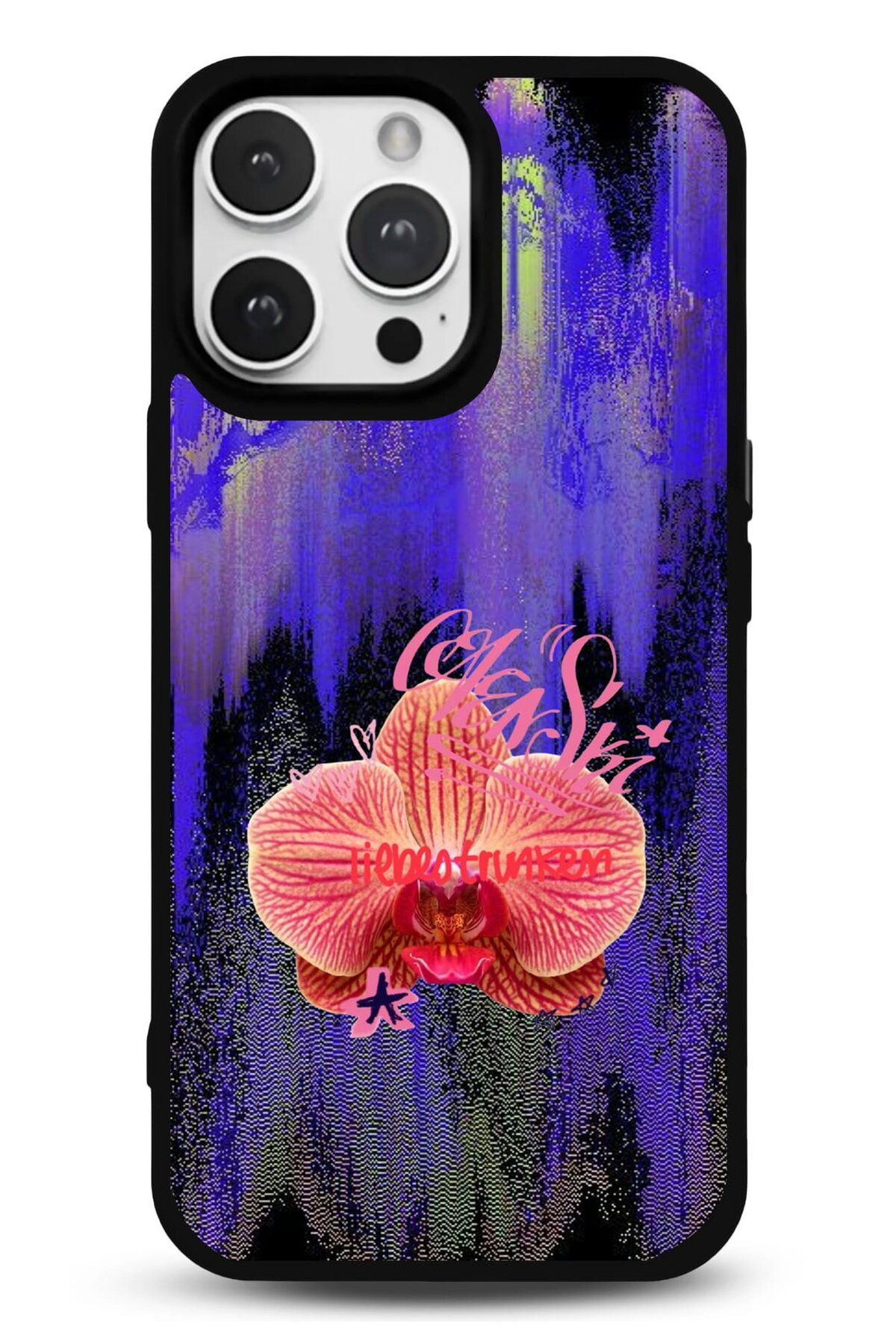 iPhone 11 Uyumlu Glitch Orkide Desenli Parlak Telefon Kılıfı - Kişiye Özel 3D LED Gece Lambası & Hediye | Eymi