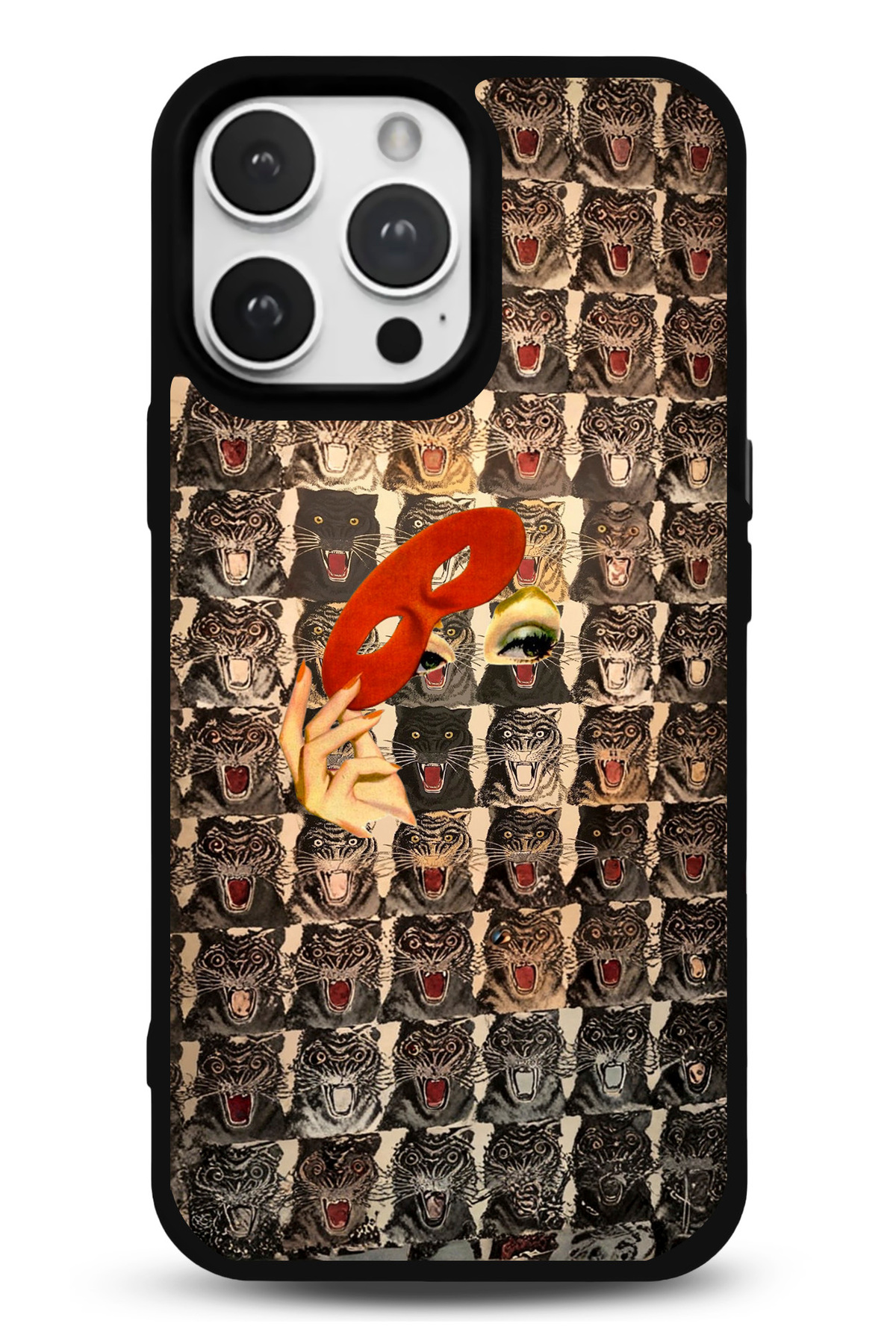 iPhone 13 Uyumlu Kediler Ve Maske Desenli Parlak Telefon Kılıfı