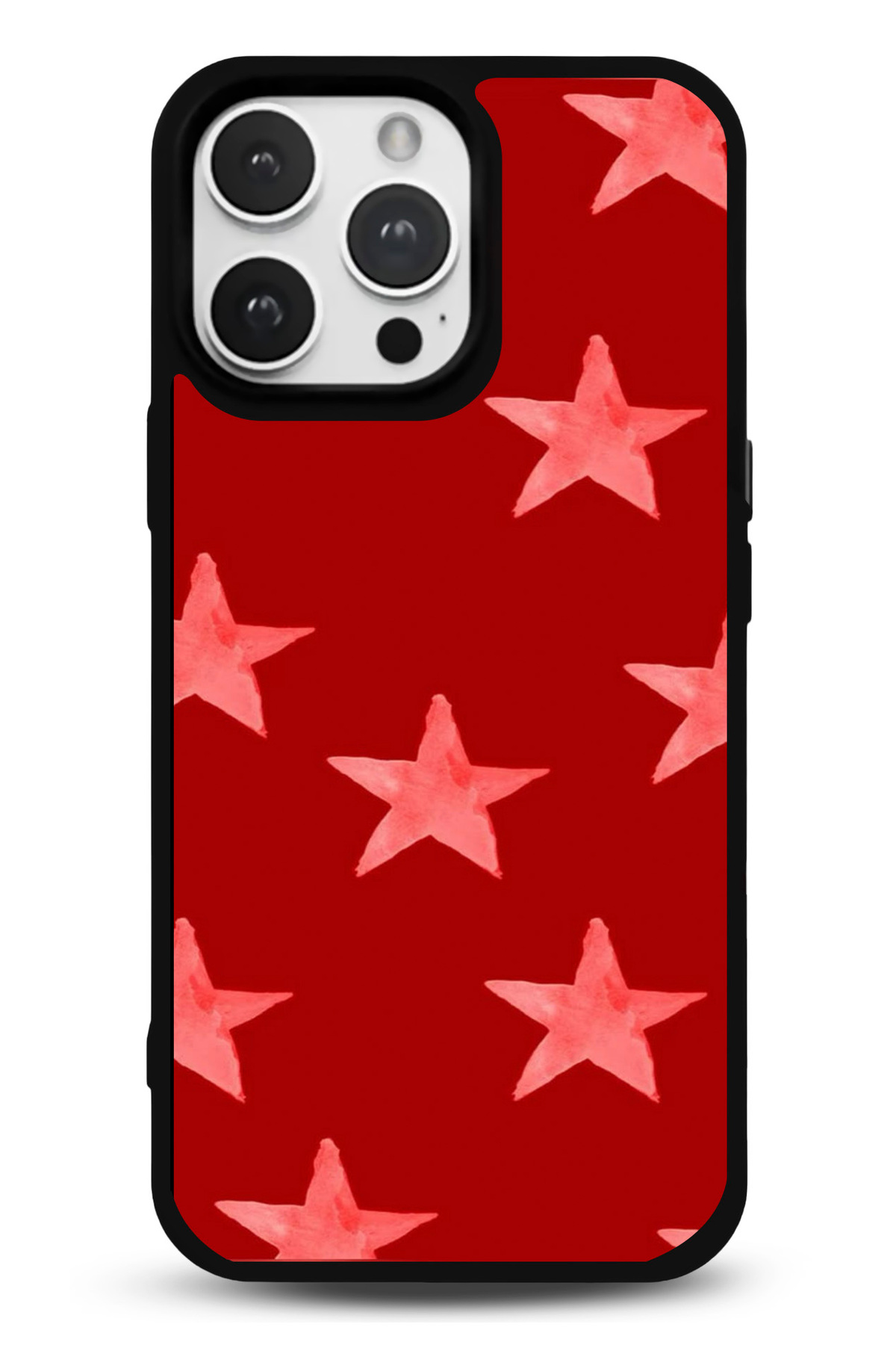 iPhone 13 Uyumlu Red Stars Desenli Parlak Telefon Kılıfı