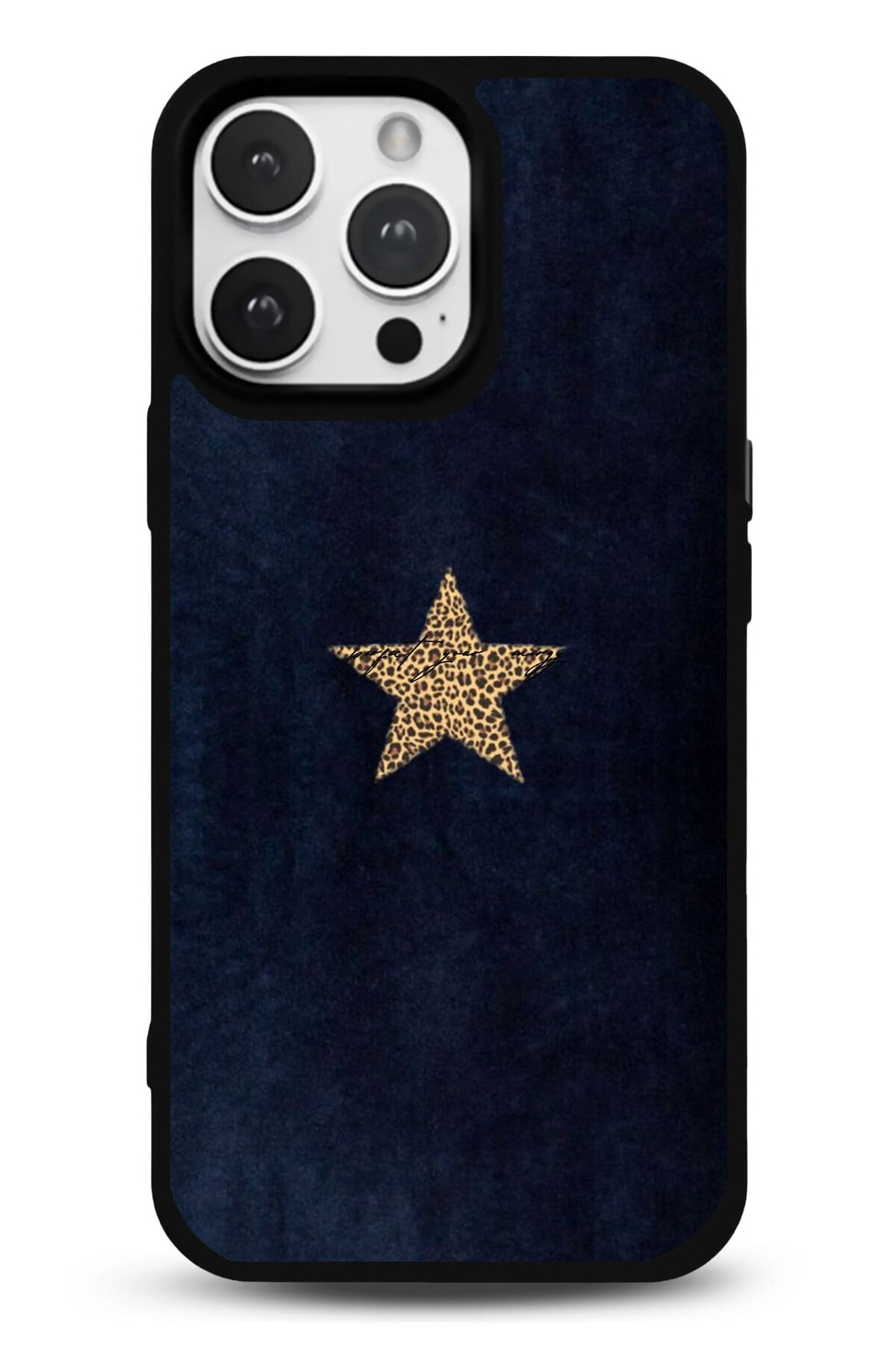 iPhone 16 Uyumlu Lacivert Leopar Yıldız Desenli Parlak Telefon Kılıfı - Kişiye Özel 3D LED Gece Lambası & Hediye | Eymi