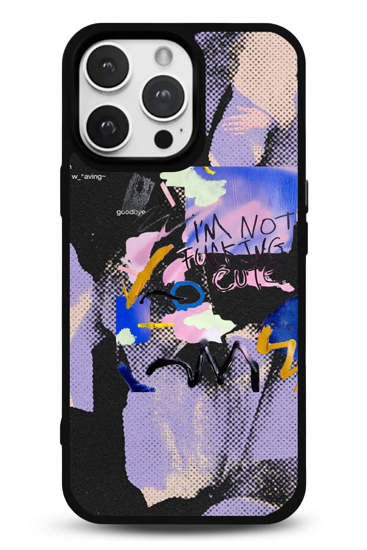 iPhone 11 Uyumlu Mor Boya Kolaj Desenli Parlak Telefon Kılıfı