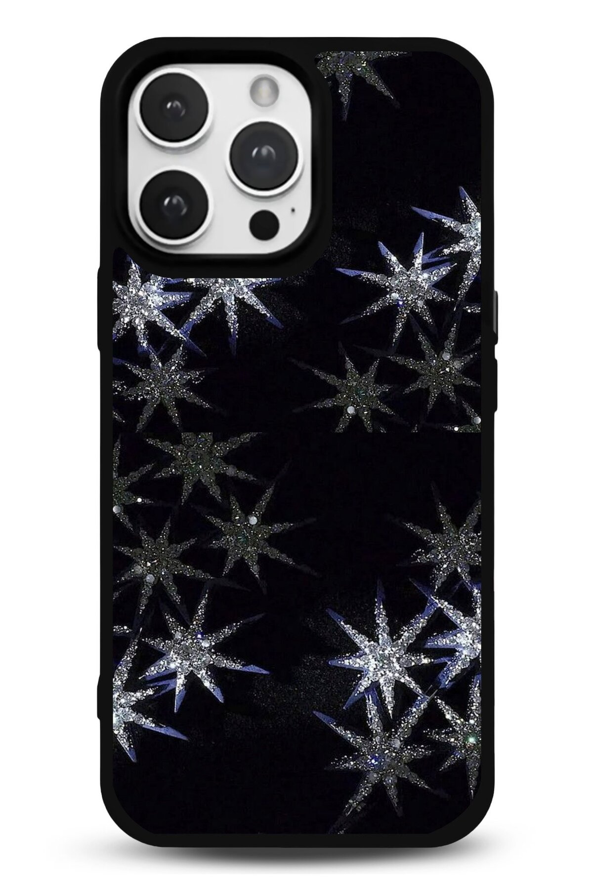 iPhone 12 Pro Max Uyumlu Simli Kar Yıldızları Desenli Parlak Telefon Kılıfı - Kişiye Özel 3D LED Gece Lambası & Hediye | Eymi