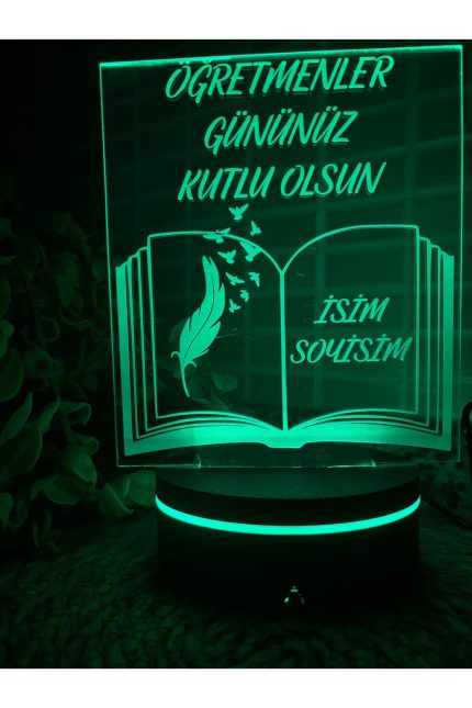 Kişiye Özel Öğretmenler Günü 3D LED Gece Lambası Kitap Kalem Tasarımlı