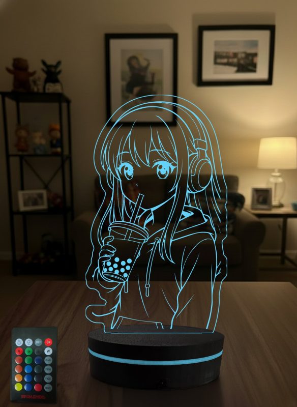 Anime Severlere Hediye Kulaklıklı Bubble Tea Kız Figürlü 3D LED Lamba, Genç Odası Masa ve Gece Lambası - 16 Renk Modeli 1