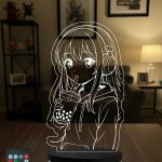 Anime Severlere Hediye Kulaklıklı Bubble Tea Kız Figürlü 3D LED Lamba, Genç Odası Masa ve Gece Lambası