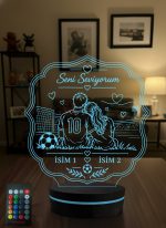 Erkek Sevgiliye Hediye Futbol Sever Çift 3D LED Lamba, Sevgiliye Doğum Günü Hediyesi, Kişiye Özel İsimli Gece Lambası - 16 Renk Modeli 1