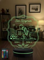 Erkek Sevgiliye Hediye Futbol Sever Çift 3D LED Lamba, Sevgiliye Doğum Günü Hediyesi, Kişiye Özel İsimli Gece Lambası - 16 Renk Modeli 3