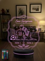 Erkek Sevgiliye Hediye Futbol Sever Çift 3D LED Lamba, Sevgiliye Doğum Günü Hediyesi, Kişiye Özel İsimli Gece Lambası - 16 Renk Modeli 4