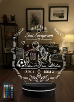 Erkek Sevgiliye Hediye Futbol Sever Çift 3D LED Lamba, Sevgiliye Doğum Günü Hediyesi, Kişiye Özel İsimli Gece Lambası - 3D LED Gece Lambası (Eymi)