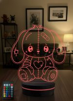 Gothic Sevimli Tavşan Figürlü 3D LED Lamba, Alternatif & E-Girl Tarzı Hediye, Genç Odası Gece Lambası - 16 Renk Modeli 2