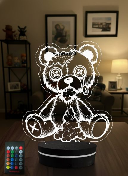 Gothic Ayıcık Figürlü 3D LED Lamba, Alternatif & Rock Severlere Hediye, Genç Odası Dekoratif Gece Lambası - 3D LED Gece Lambası (Eymi)