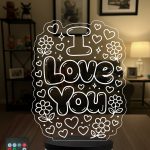 Sevgiliye Hediye I Love You Kalpli Çiçekli 3D LED Lamba, Sevgililer Günü & Yıldönümü Hediyesi Romantik Gece Lambası