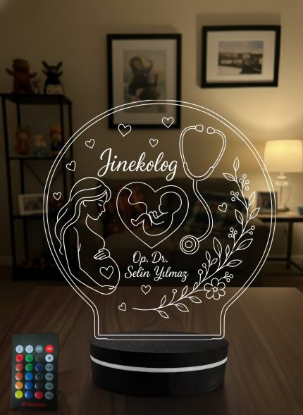 Kadın Doğum Uzmanına Hediye 3D LED Lamba, Jinekolog Doktora Özel Hediye, Ebe ve Kadın Doğumcu Masa Lambası - 3D LED Gece Lambası (Eymi)