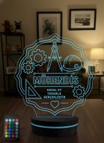 Mühendise Hediye 3D LED Lamba, İnşaat & Makine Mühendisine Özel Hediye, Mühendisler Günü ve Mezuniyet Hediyesi Masa Lambası - 16 Renk Modeli 1