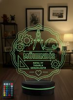 Mühendise Hediye 3D LED Lamba, İnşaat & Makine Mühendisine Özel Hediye, Mühendisler Günü ve Mezuniyet Hediyesi Masa Lambası - 16 Renk Modeli 3