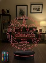 Mühendise Hediye 3D LED Lamba, İnşaat & Makine Mühendisine Özel Hediye, Mühendisler Günü ve Mezuniyet Hediyesi Masa Lambası - 16 Renk Modeli 2