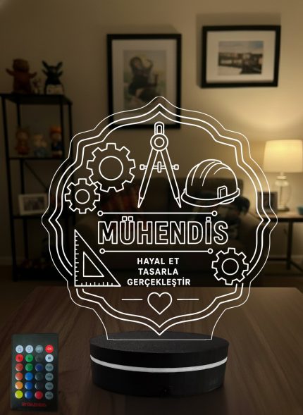 Mühendise Hediye 3D LED Lamba, İnşaat & Makine Mühendisine Özel Hediye, Mühendisler Günü ve Mezuniyet Hediyesi Masa Lambası - 3D LED Gece Lambası (Eymi)