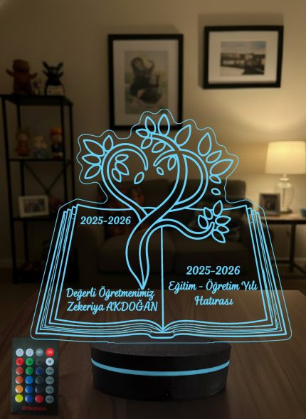 Öğretmene Hediye Kitap ve Hayat Ağacı 3D LED Lamba, 24 Kasım Öğretmenler Günü Hediyesi, Öğretmene Özel Masa Lambası - 16 Renk Modeli 1