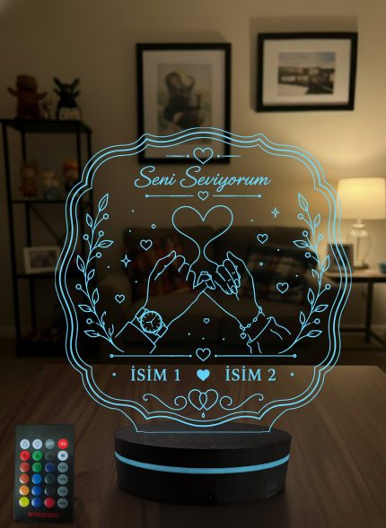 Sevgiliye Hediye Sonsuz Aşk Serçe Parmak Sözü 3D LED Lamba, Tanışma Yıldönümü Hediyesi, Kişiye Özel İsimli Gece Lambası - 16 Renk Modeli 1